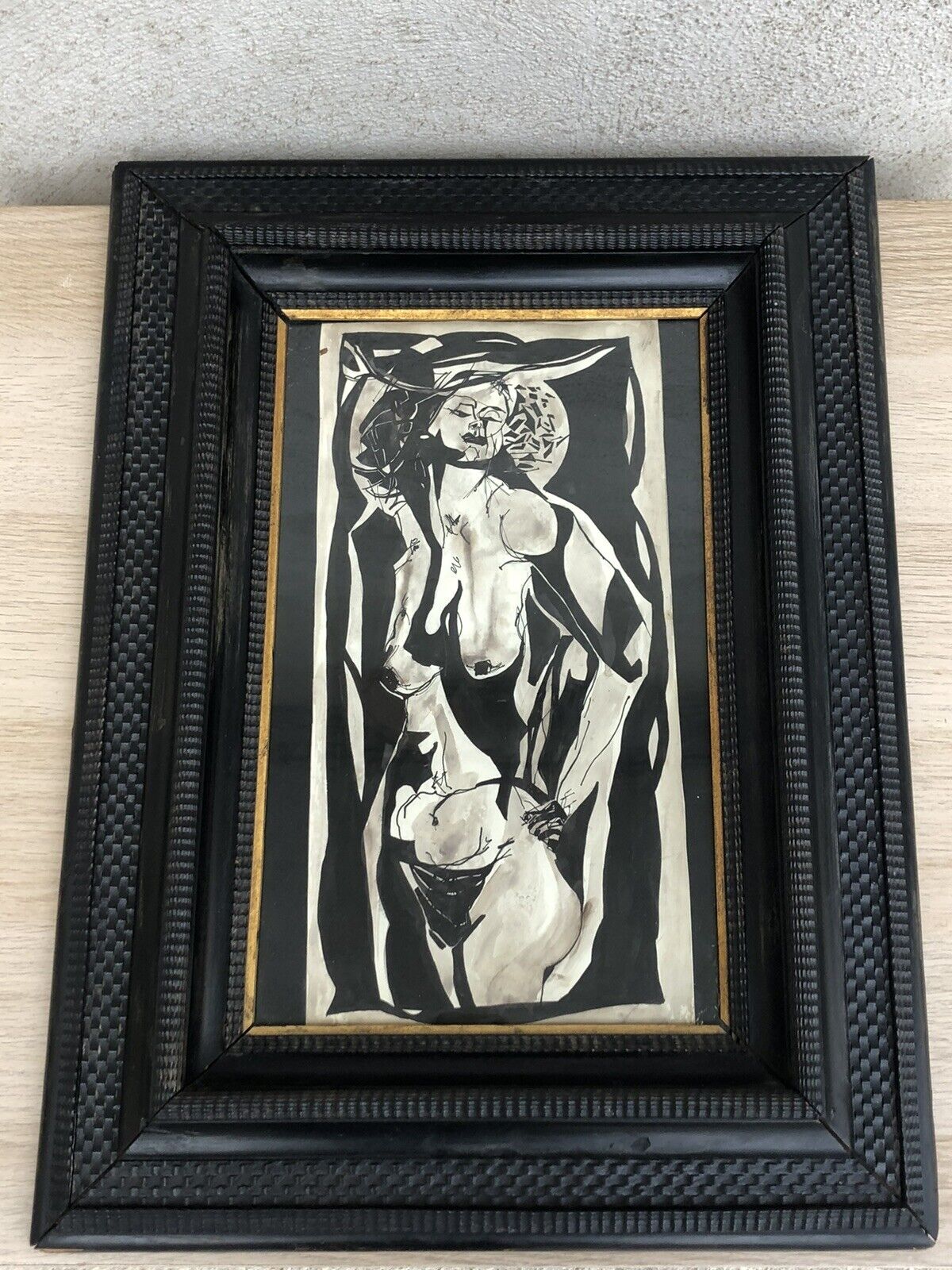Quadro antico -Nudo- tecnica mista su carta