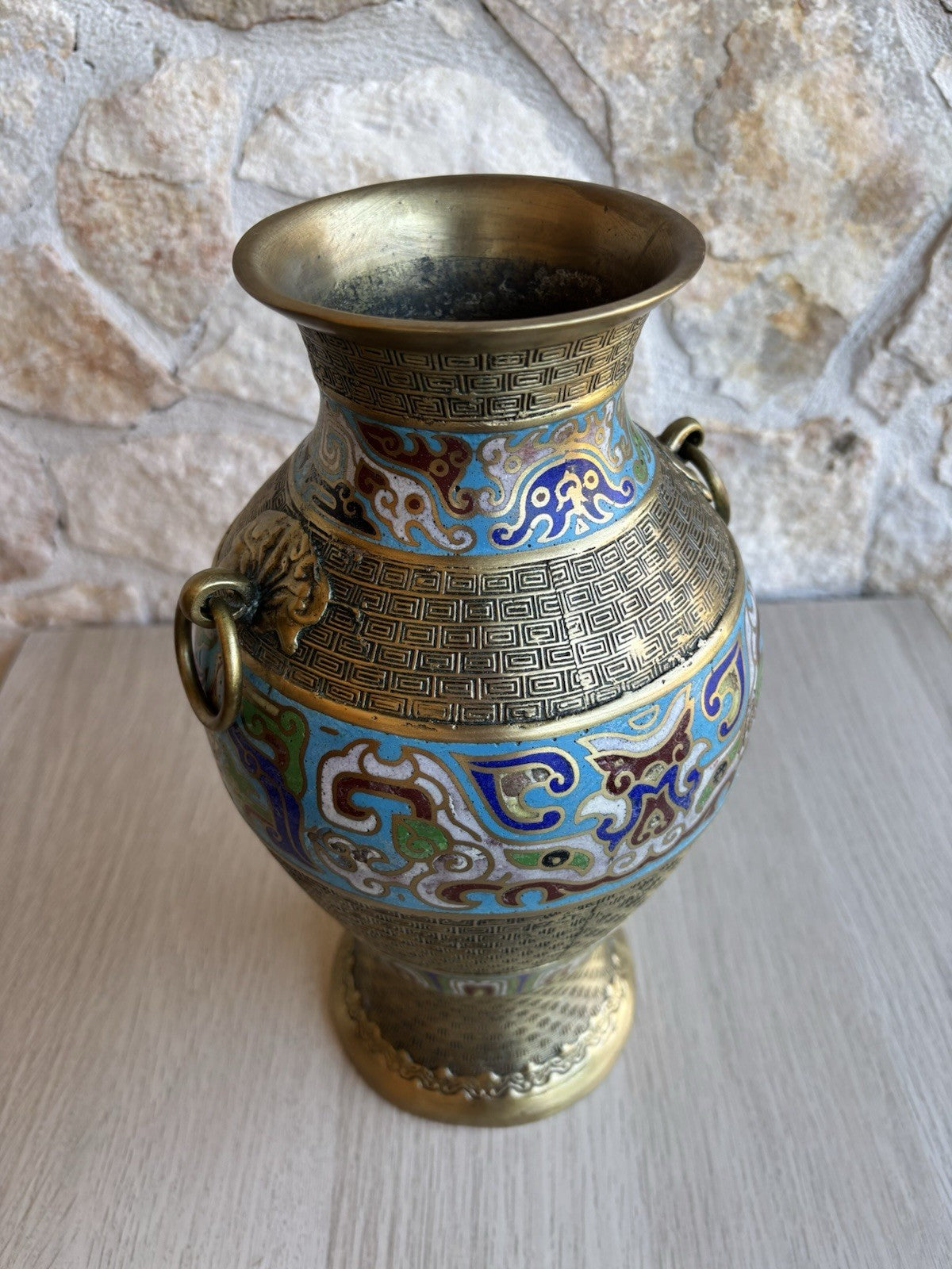 Vaso Vintage In Ottone E Smalto Cloisonnè
