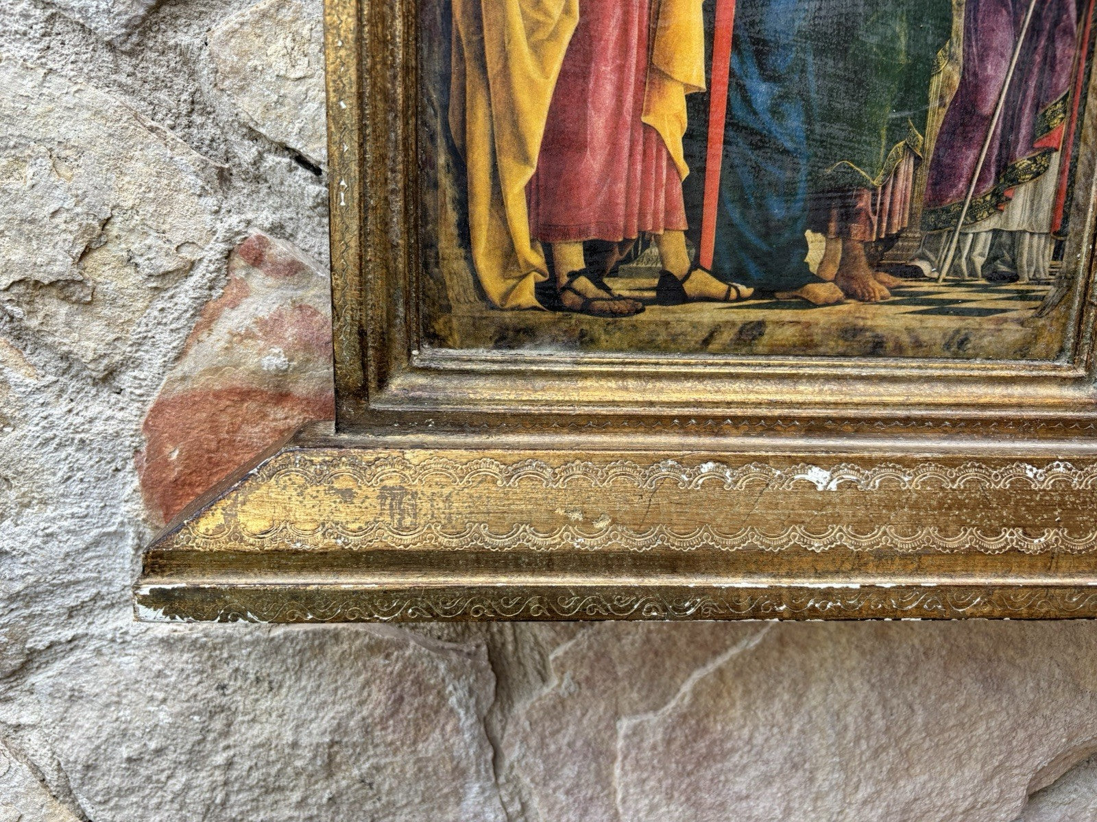Grande Icona Religiosa Vintage In Legno Fiorentino