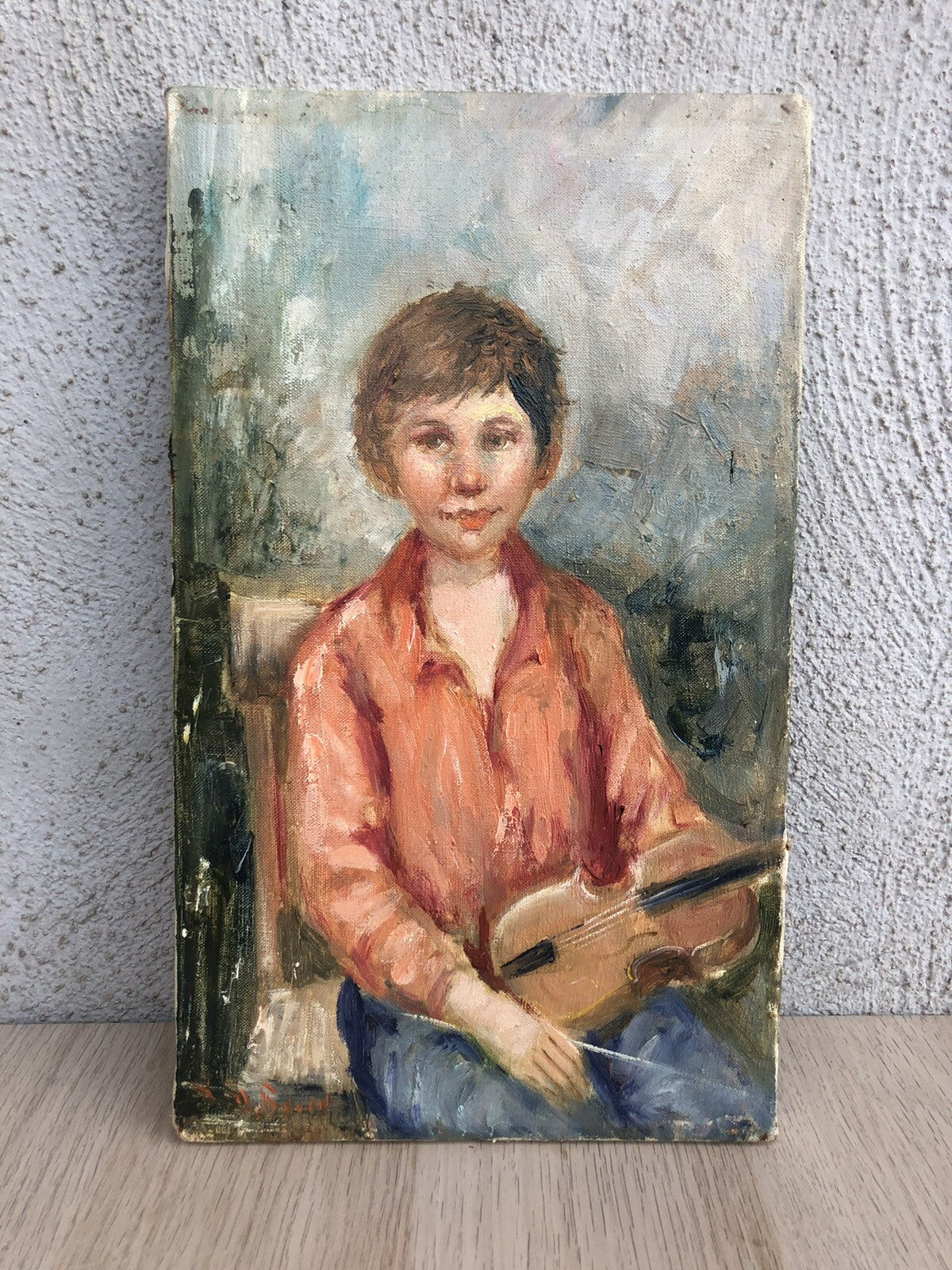 Quadro vintage -Ragazzo Con Violino- dipinto a olio su tela
