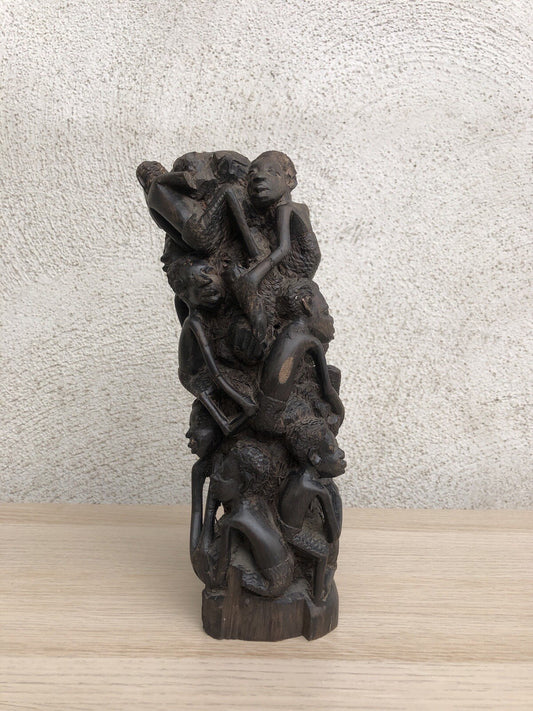 Scultura Vintage Africana Intagliata In Legno