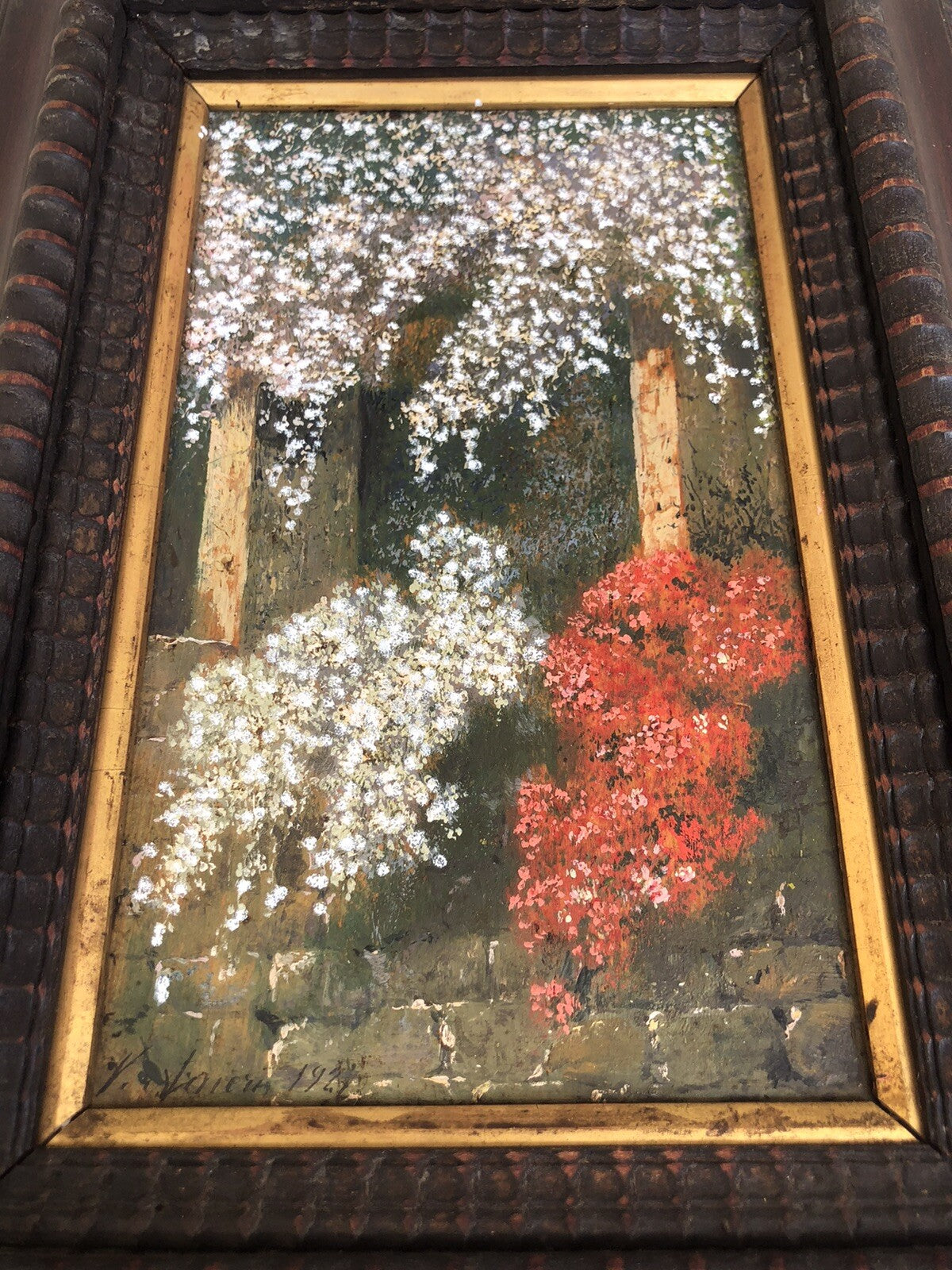 Quadro antico -Pergolato-dipinto a olio su tavola