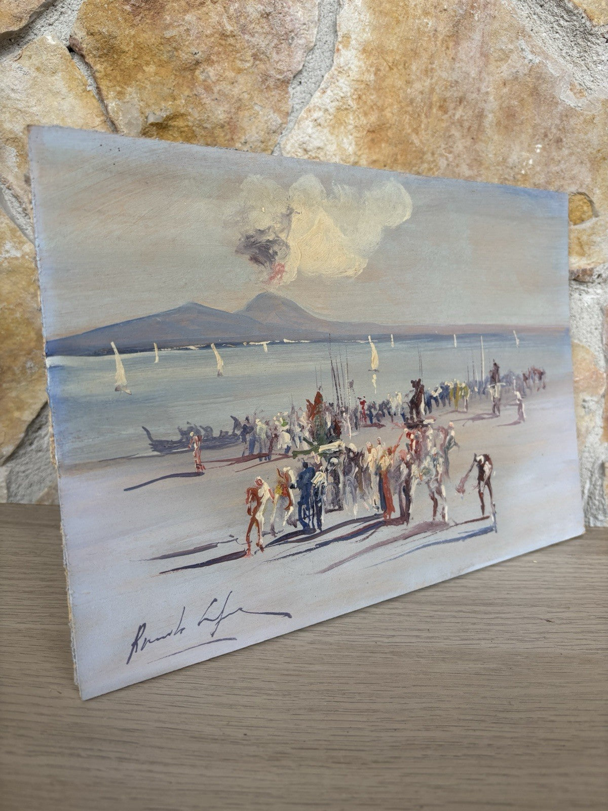Quadro -Golfo Di Napoli- dipinto a olio su tavoletta