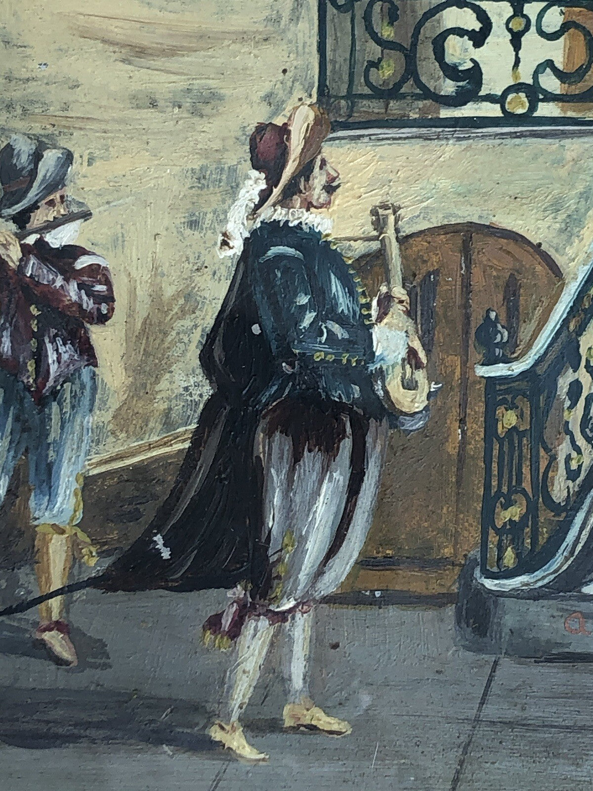 Quadro antico -Serenata- dipinto a olio su rametto