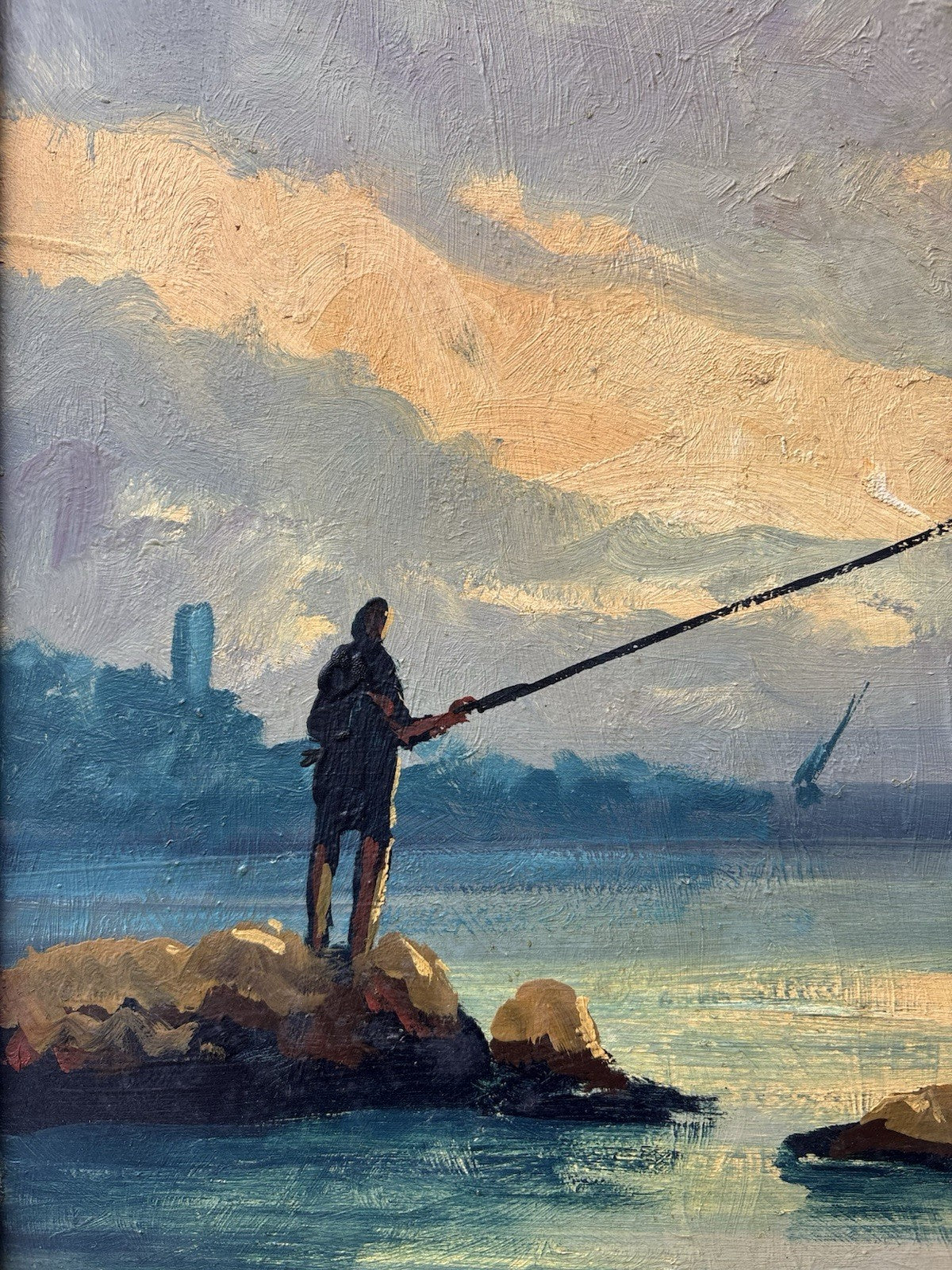 Quadro -Marina Con Pescatore- dipinto a olio