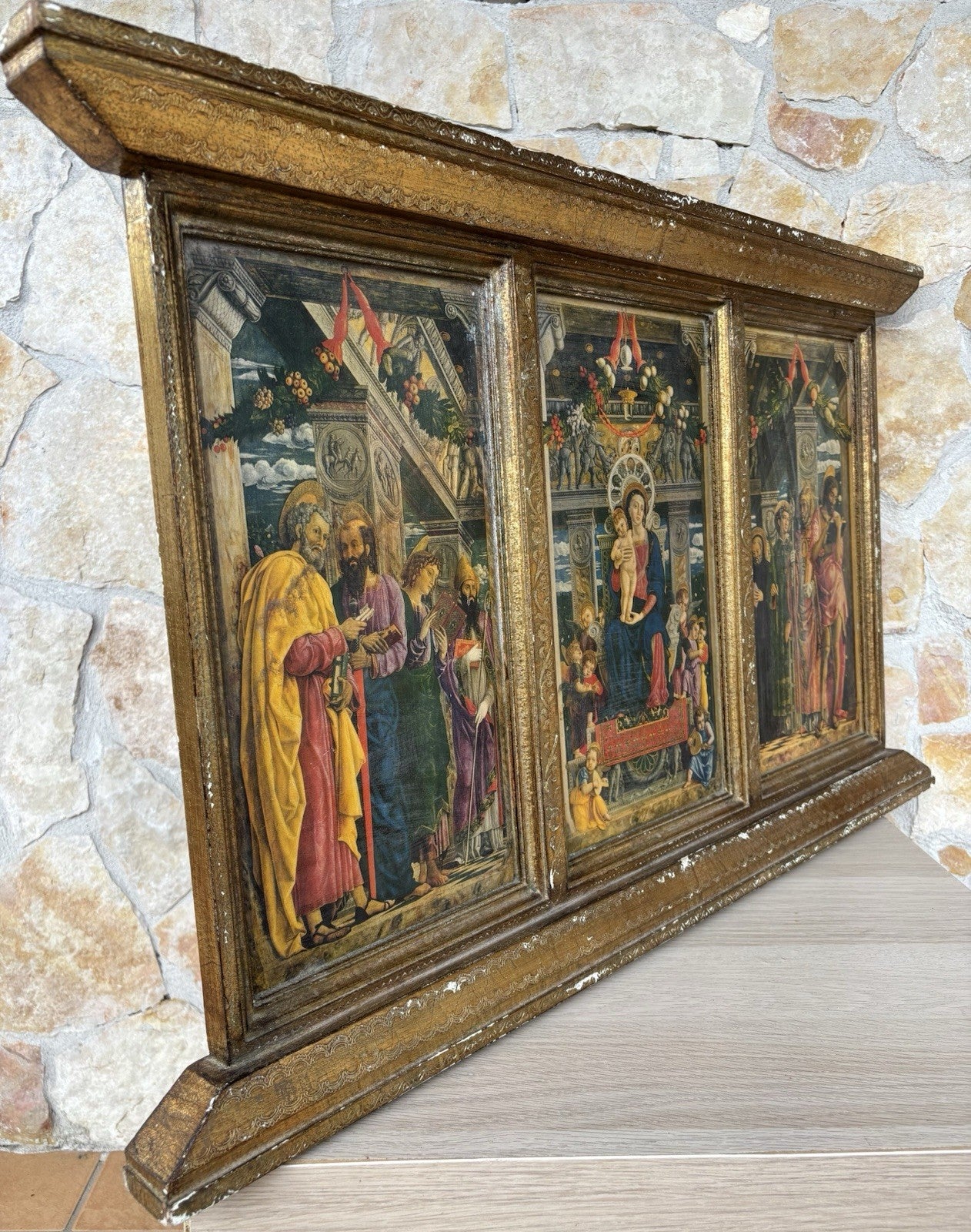Grande Icona Religiosa Vintage In Legno Fiorentino