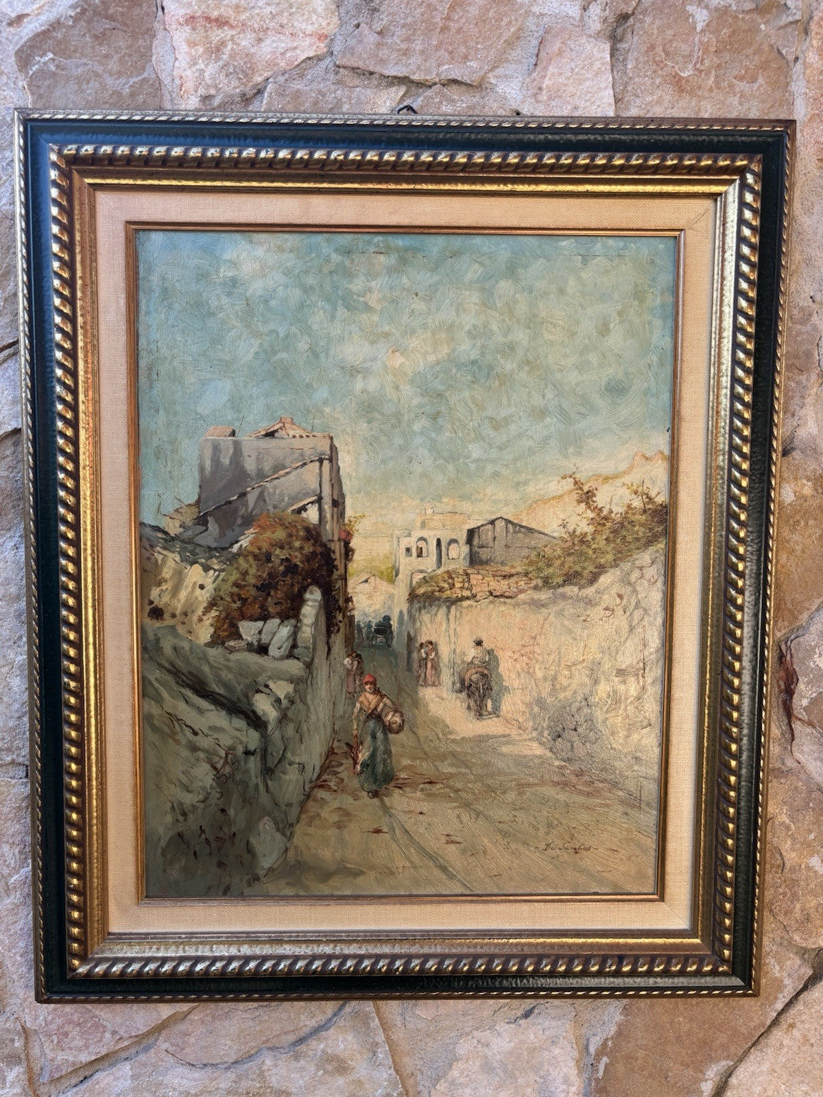 Quadro -Strada Con Figure- dipinto a olio su tavoletta
