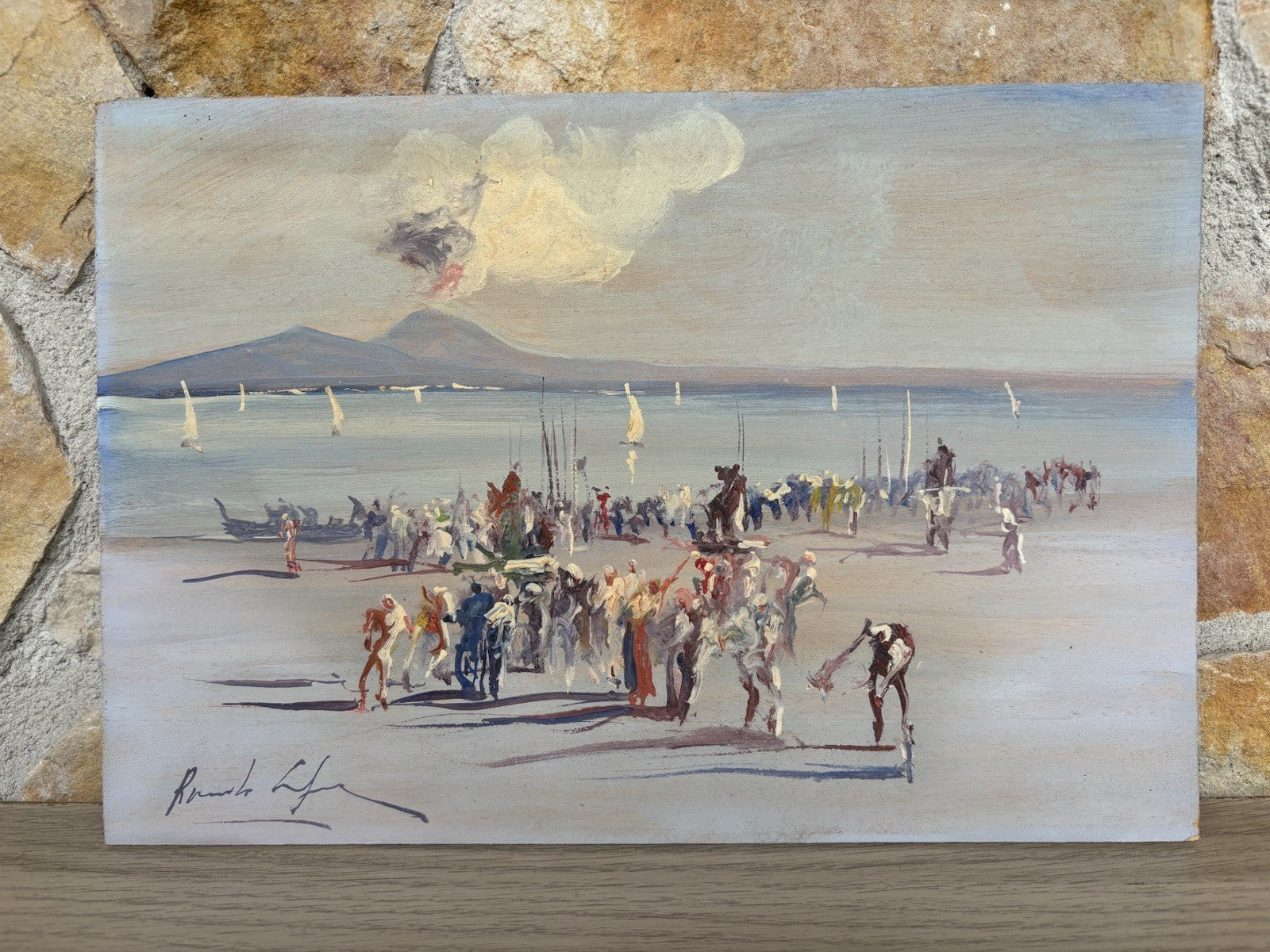 Quadro -Golfo Di Napoli- dipinto a olio su tavoletta