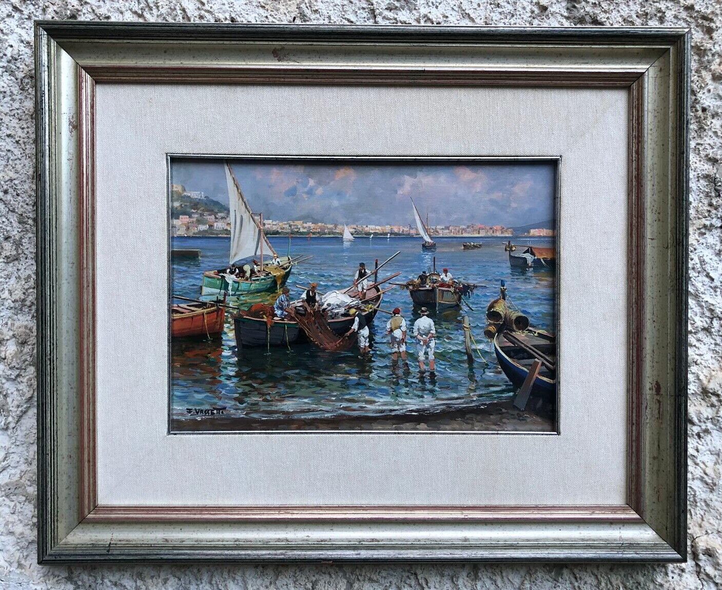 Quadro vintage -Marina Di Napoli- dipinto a olio su tavola