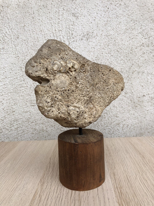 Scultura vintage decorativa- roccia su base in legno