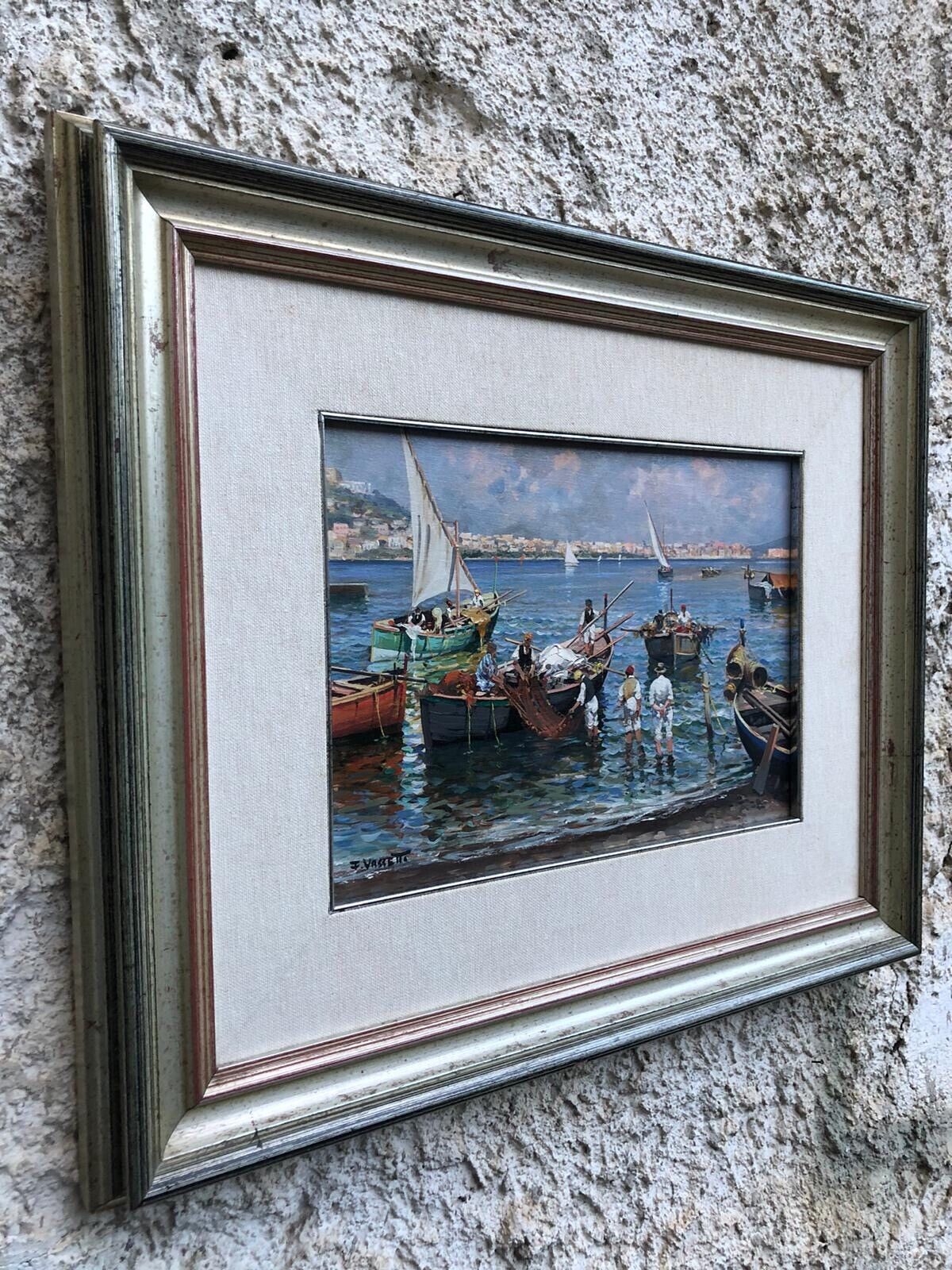 Quadro vintage -Marina Di Napoli- dipinto a olio su tavola