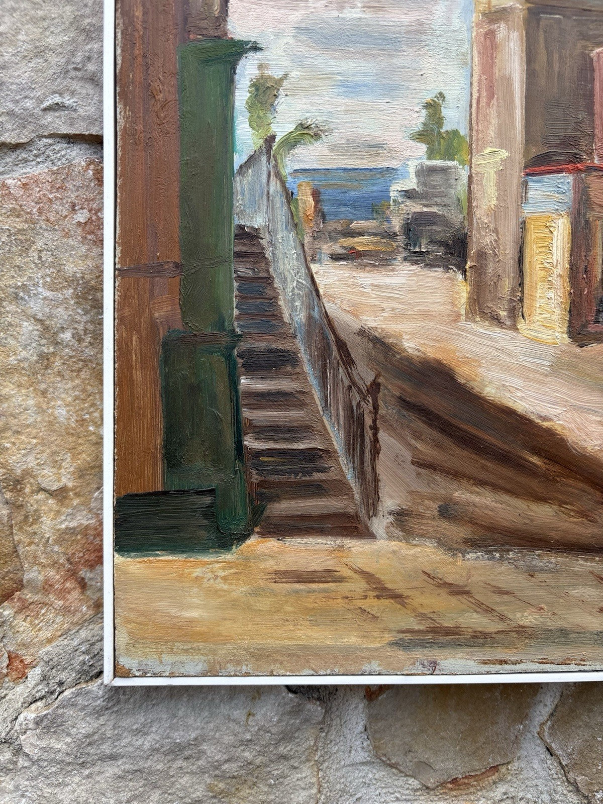 Quadro -Strada Con Campanile- dipinto a olio