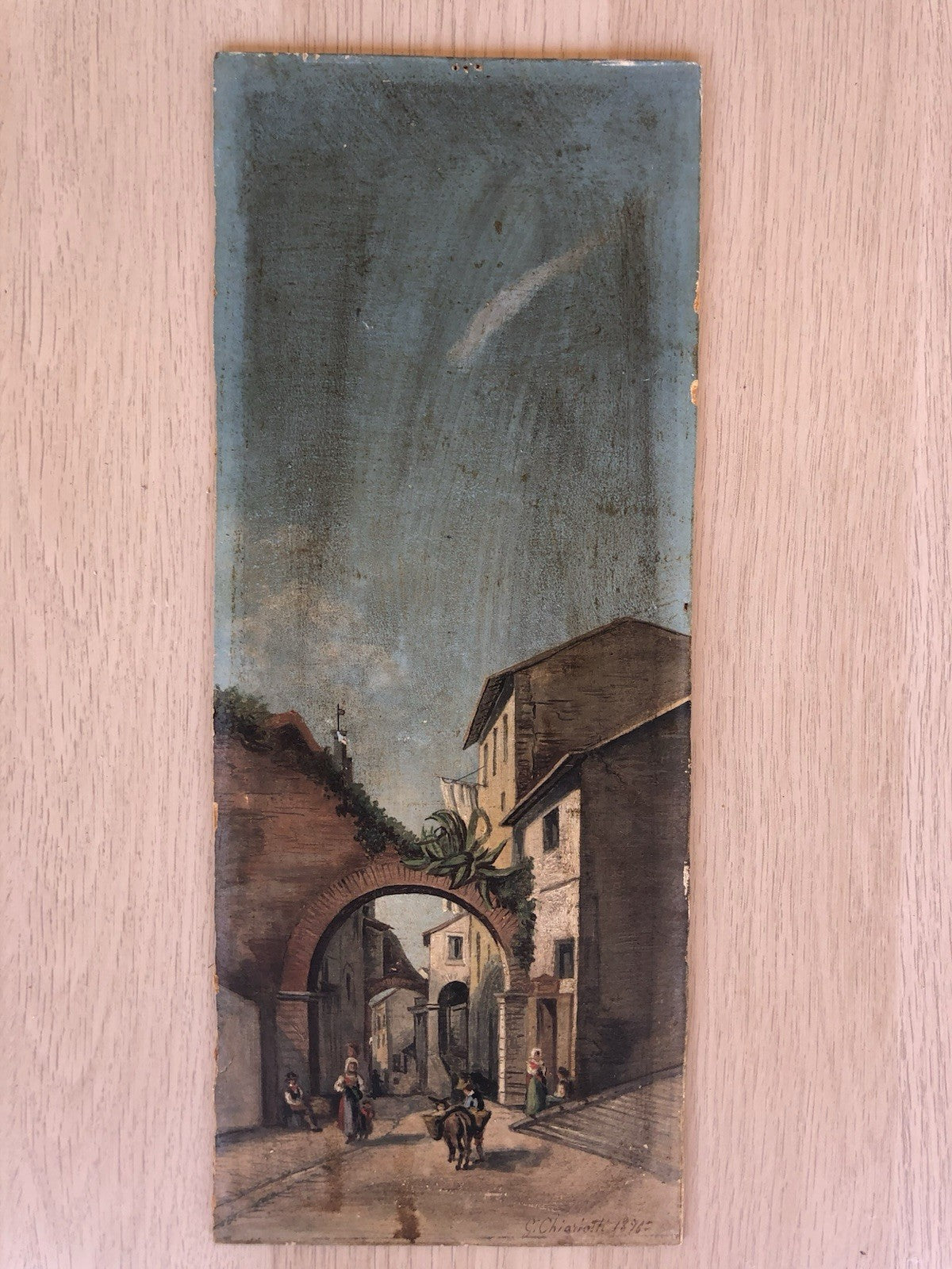 Quadro antico -Una Via Di Tivoli- dipinto a olio