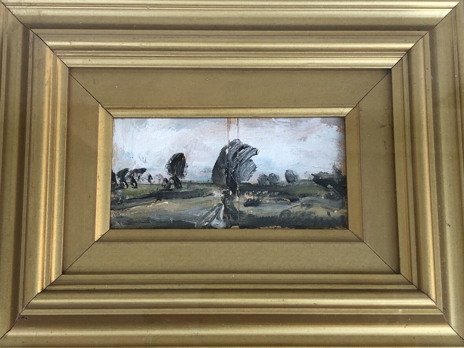Quadro vintage -Paesaggio- dipinto a tempera su cartoncino