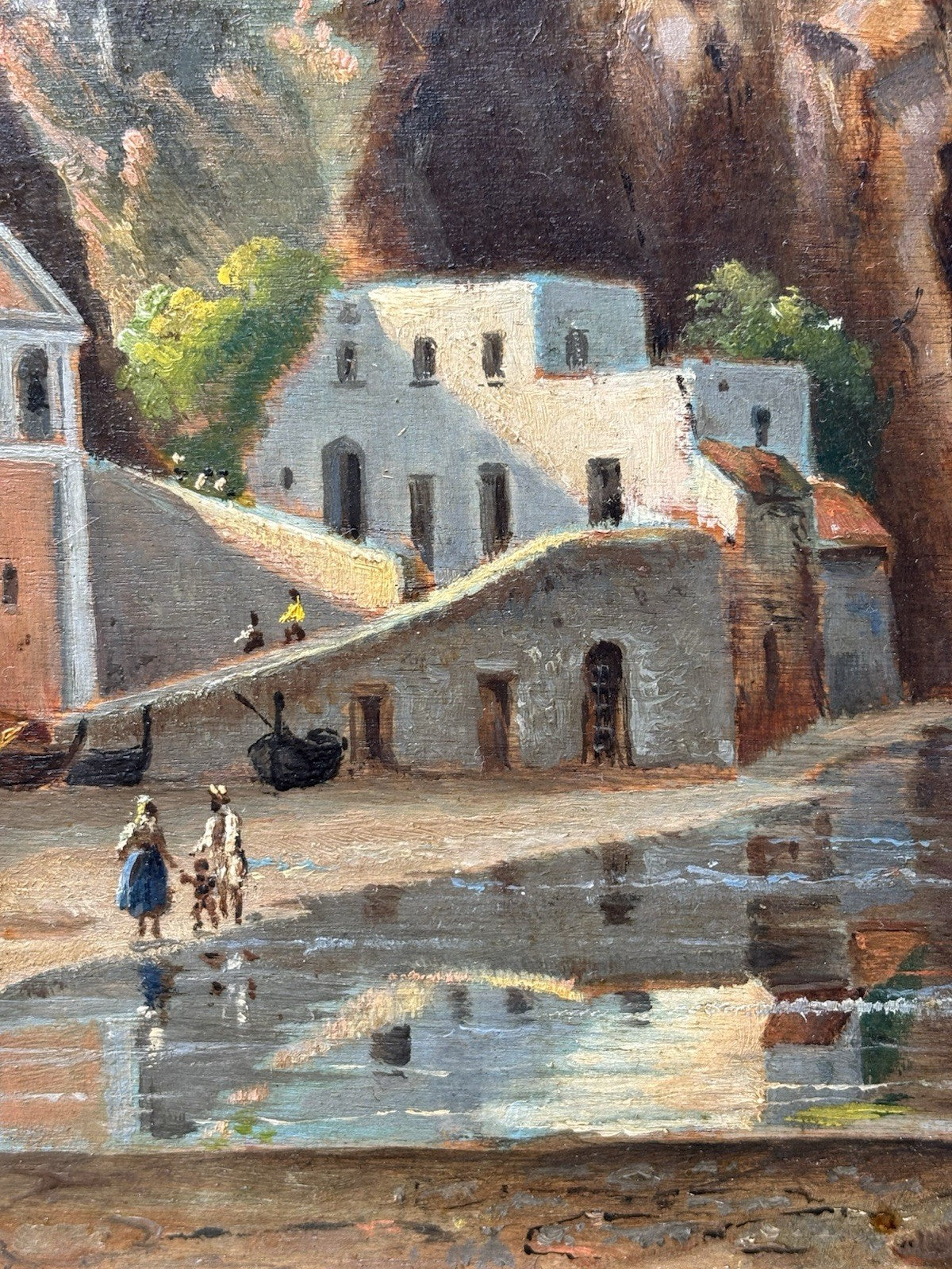 Quadro antico - Paesaggio Con Marina- dipinto a olio su tavola