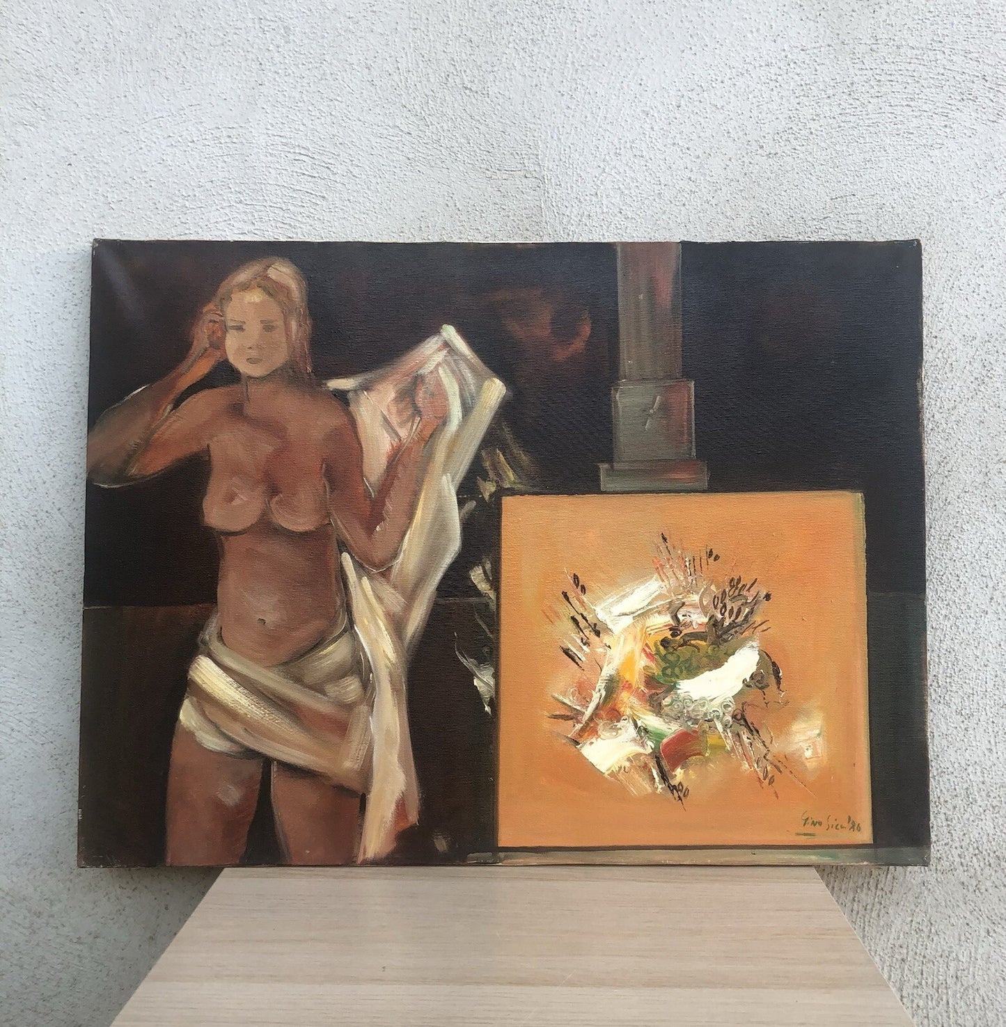 Quadro vintage -Nello Studio, La Modella- dipinto a olio su tela