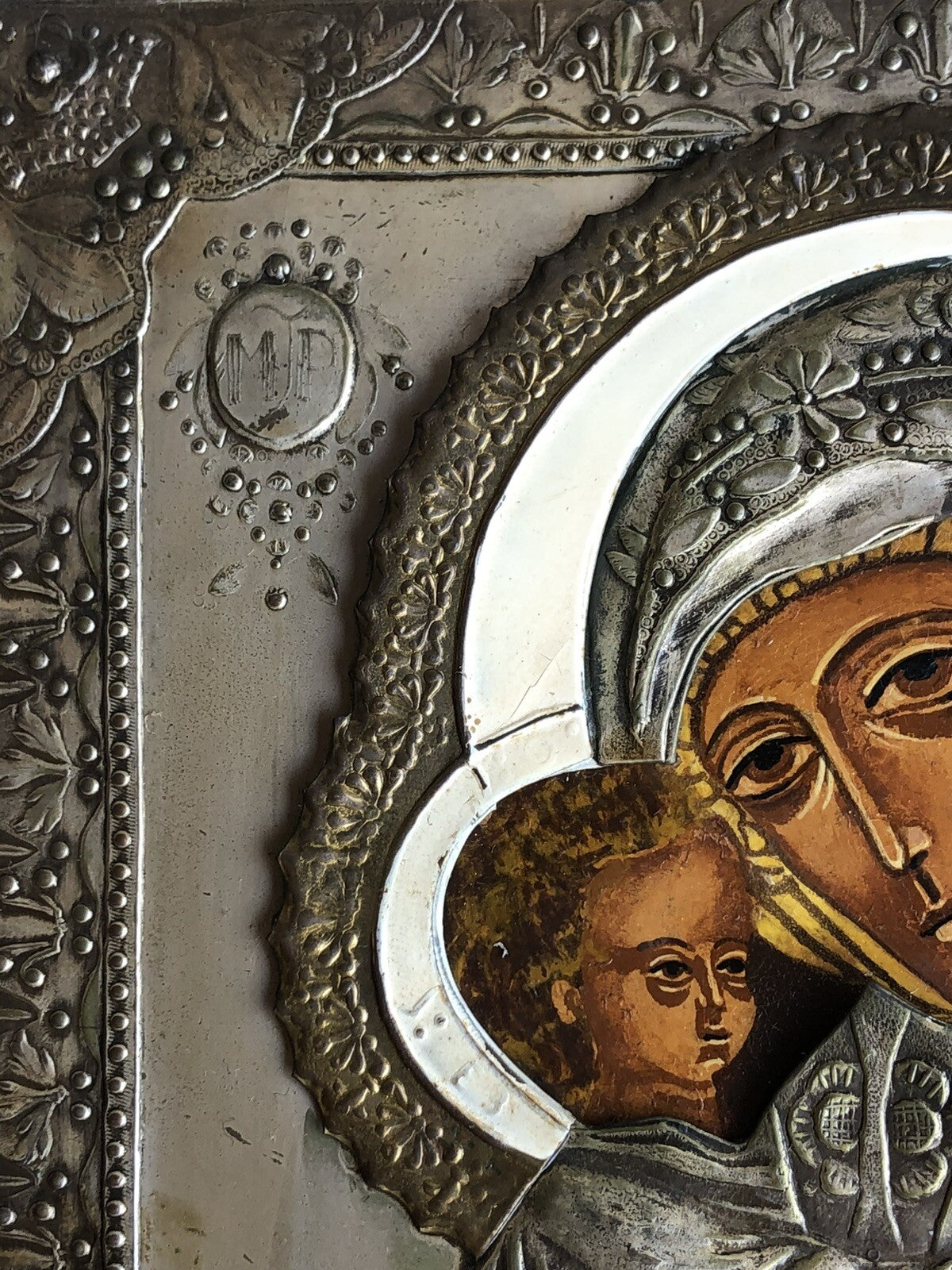 Icona Religiosa Russa Dipinta Vintage, Madonna Di Vladimir