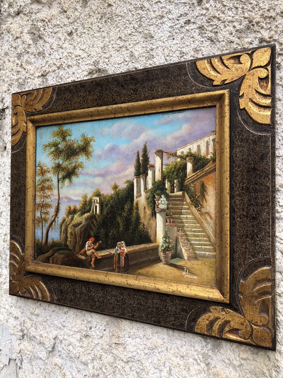 Quadro vintage -Riproduzione Scuola Di Posillipo- dipinto a olio su tela