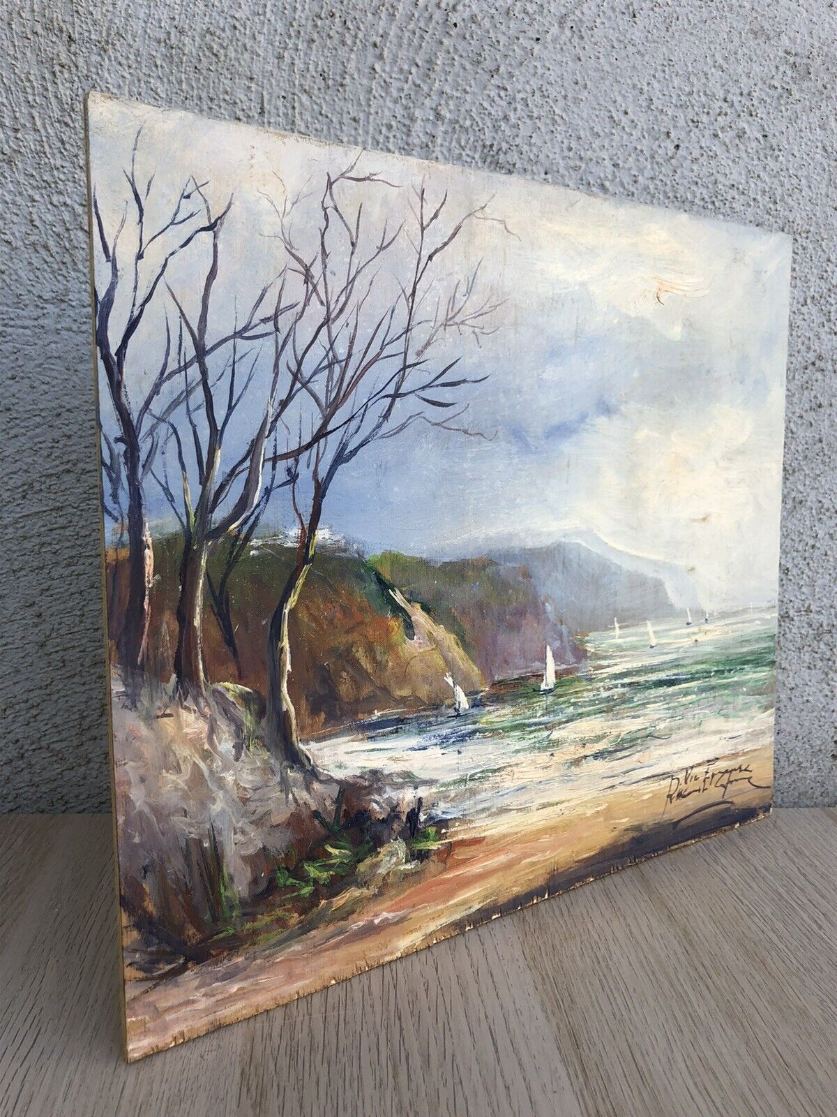 Quadro vintage -Marina, Vico Equense- dipinto a olio su tavoletta