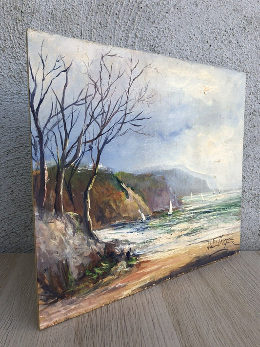 Quadro vintage -Marina, Vico Equense- dipinto a olio su tavoletta