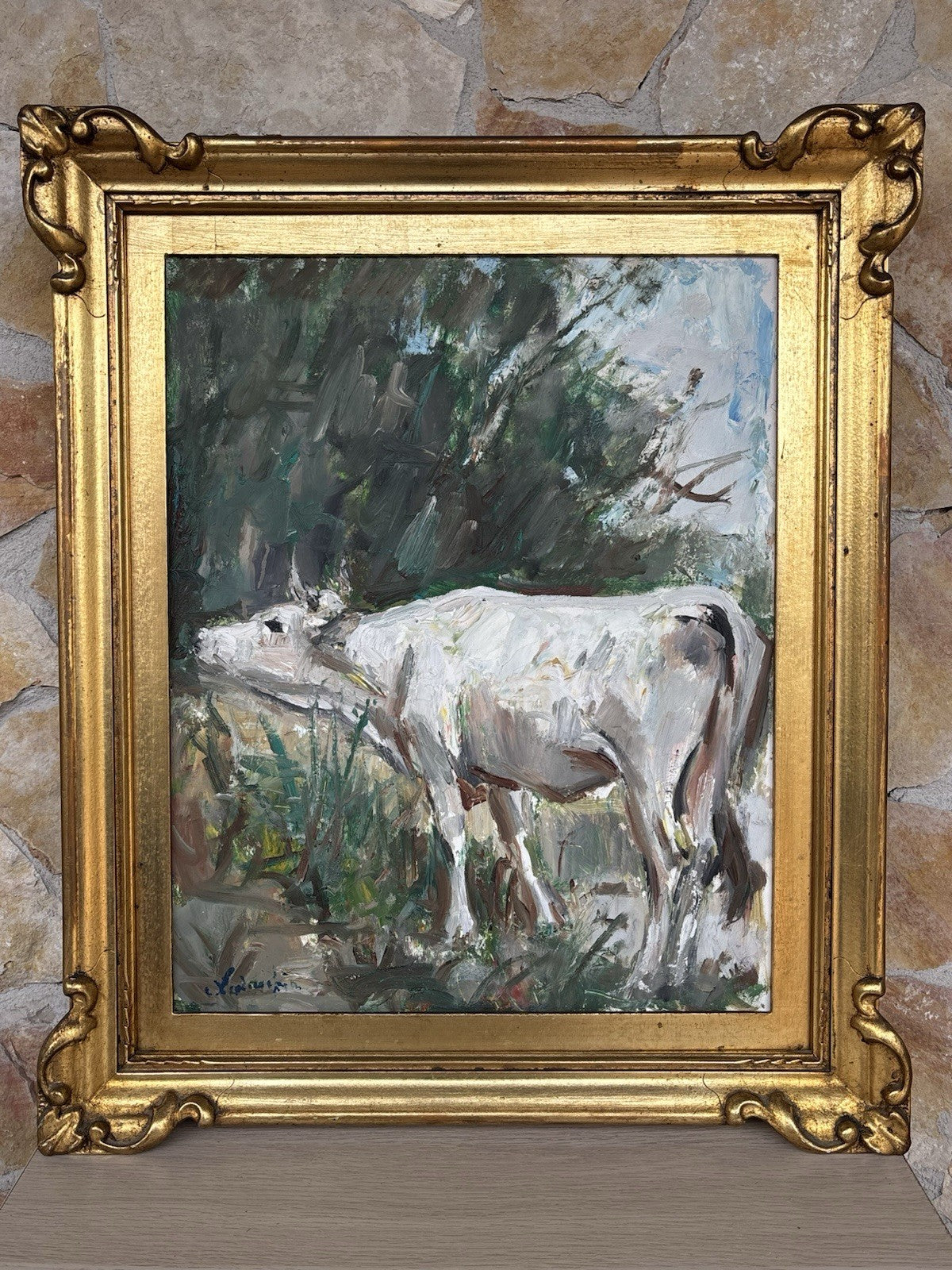 Quadro -Paesaggio Con Toro- Carlo Verdecchia dipinto a olio