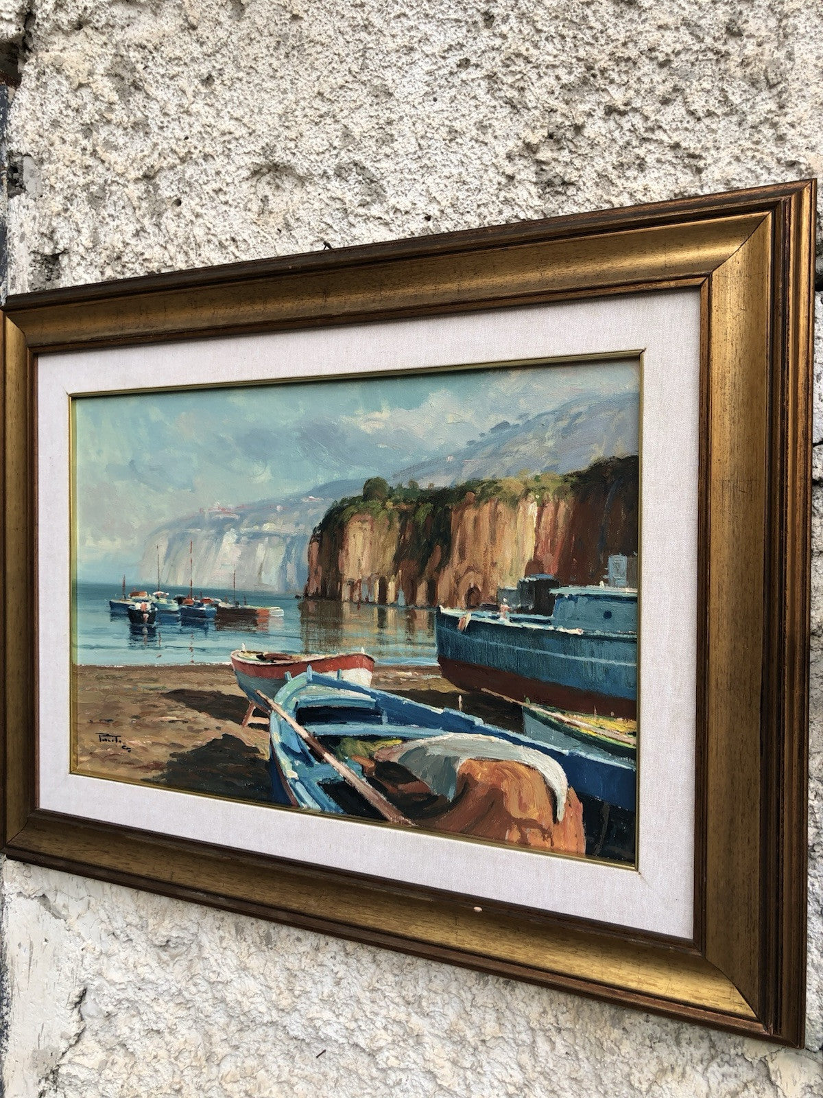 Quadro -Marina Con Barche- dipinto a olio su tela