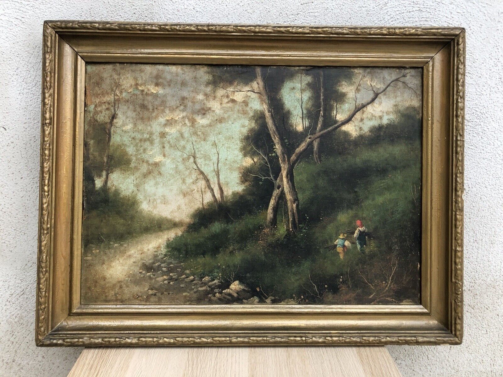 Quadro antico -Paesaggio- dipinto a olio su tela applicata su cartone
