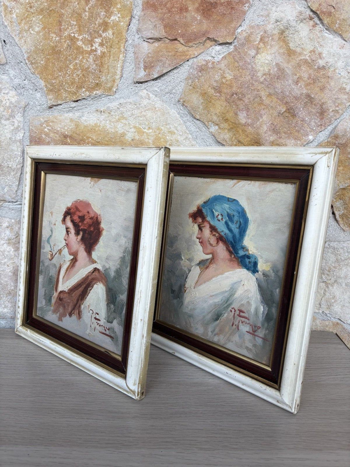 Coppia quadri -Figure- Francesco Pecoraro dipinti a olio