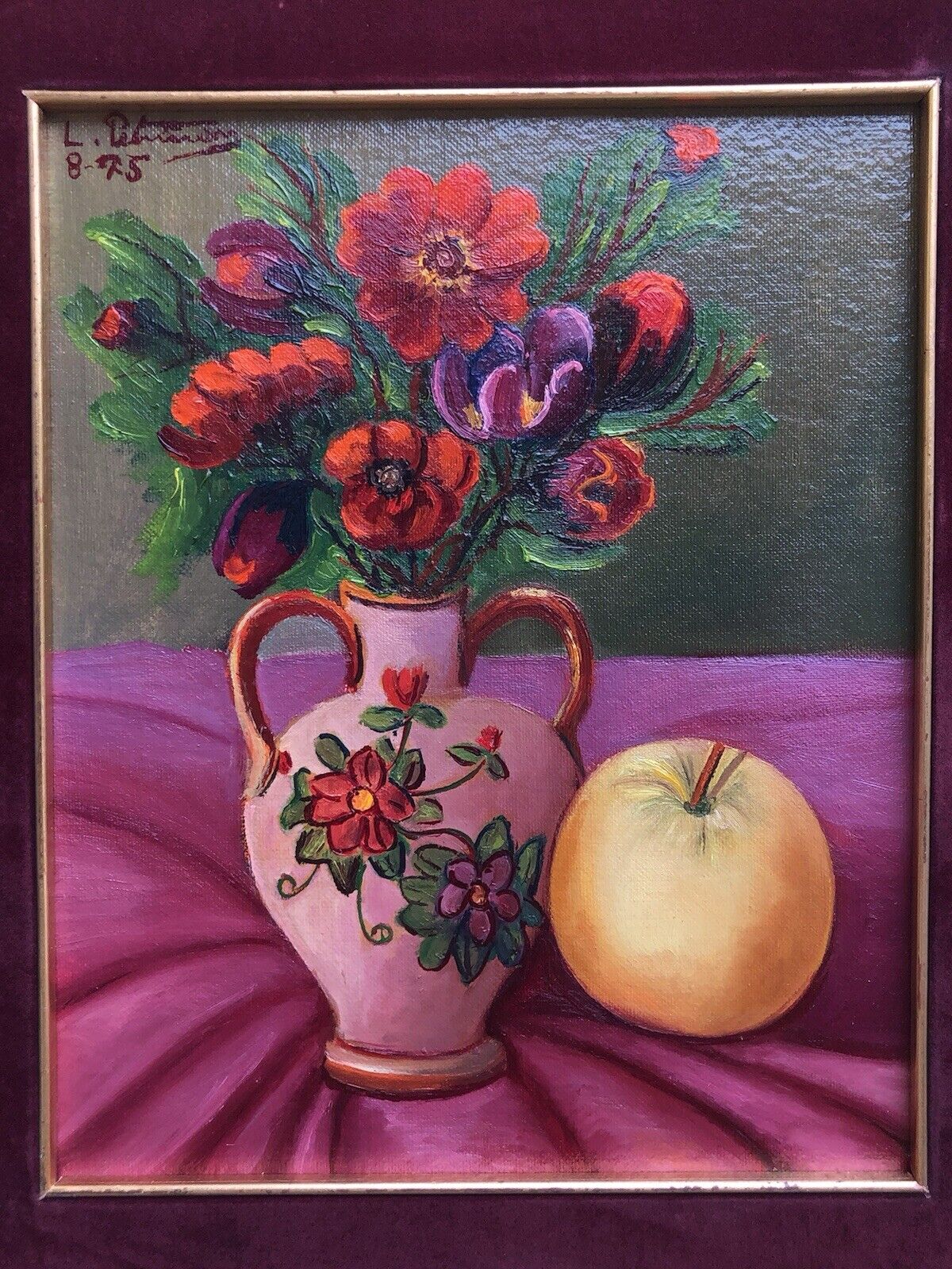 Quadro vintage -Vaso Con Fiori- dipinto a olio