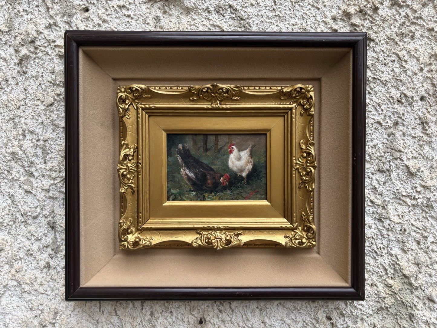 Quadro -Galline- Gianni Strino dipinto a olio su tavoletta