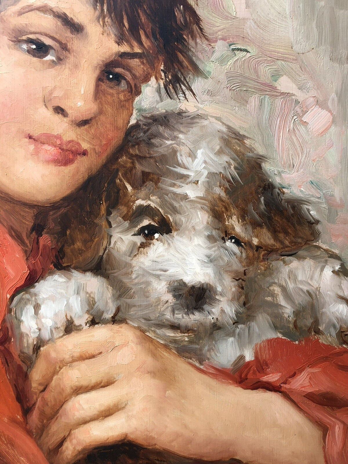 Quadro vintage -Fanciullo Con Cagnolino- dipinto a olio
