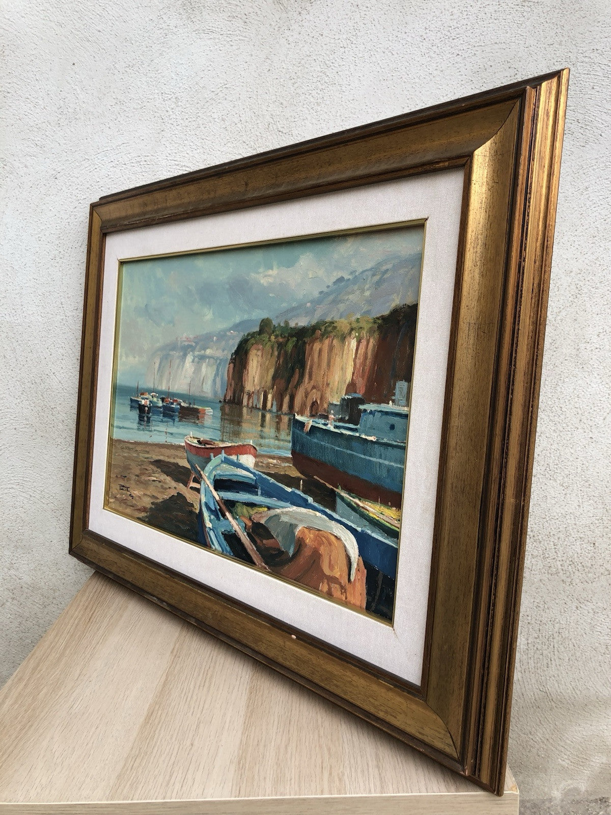 Quadro -Marina Con Barche- dipinto a olio su tela