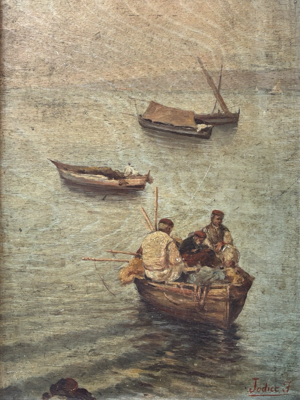 Quadro antico -Marina Con Pescatori- dipinto a olio