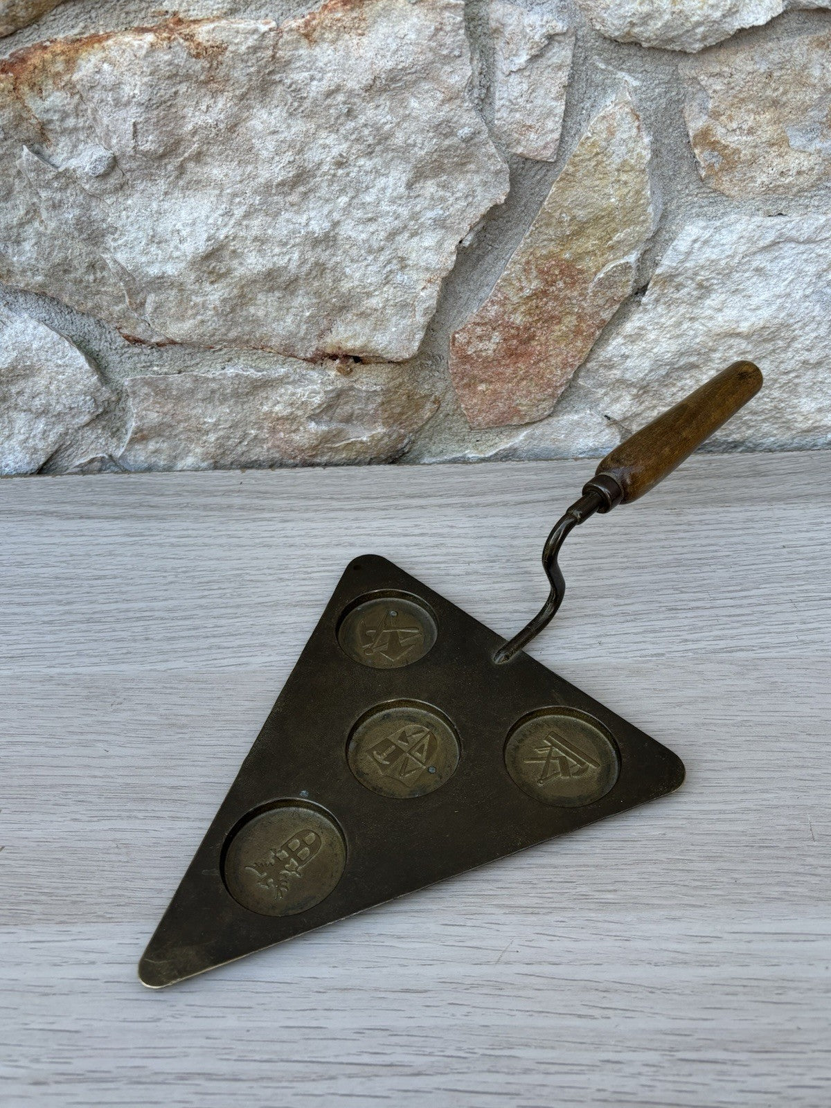 Cazzuola Massonica Vintage In Ottone E Legno