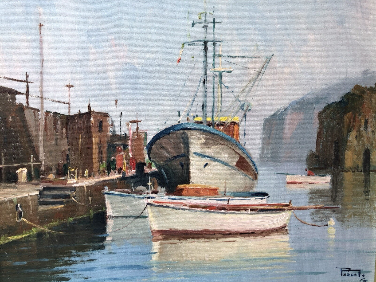 Quadro -Barche All’Ormeggio- dipinto a olio su tela