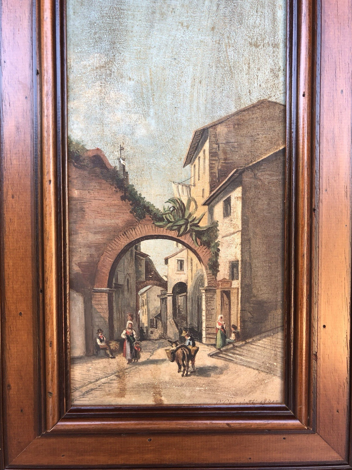 Quadro antico -Una Via Di Tivoli- dipinto a olio