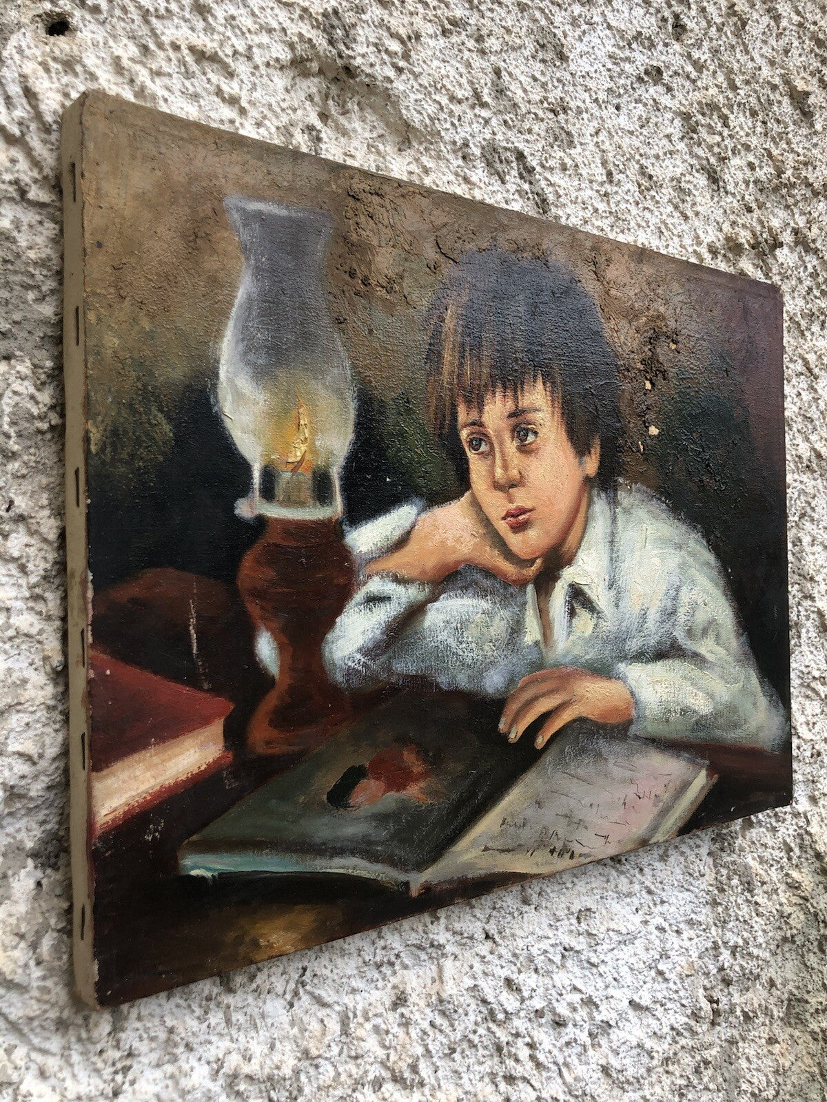 Quadro vintage -Studente In Lettura- dipinto a olio su tela