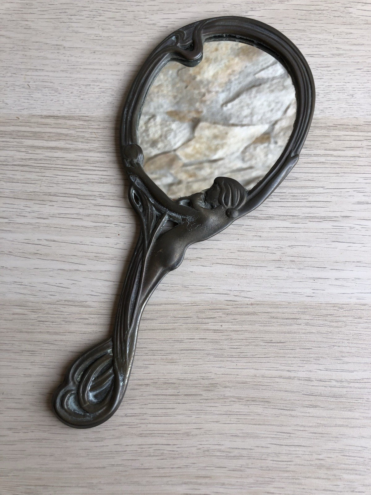 Specchio da tavolino in ottone Stile Liberty vintage