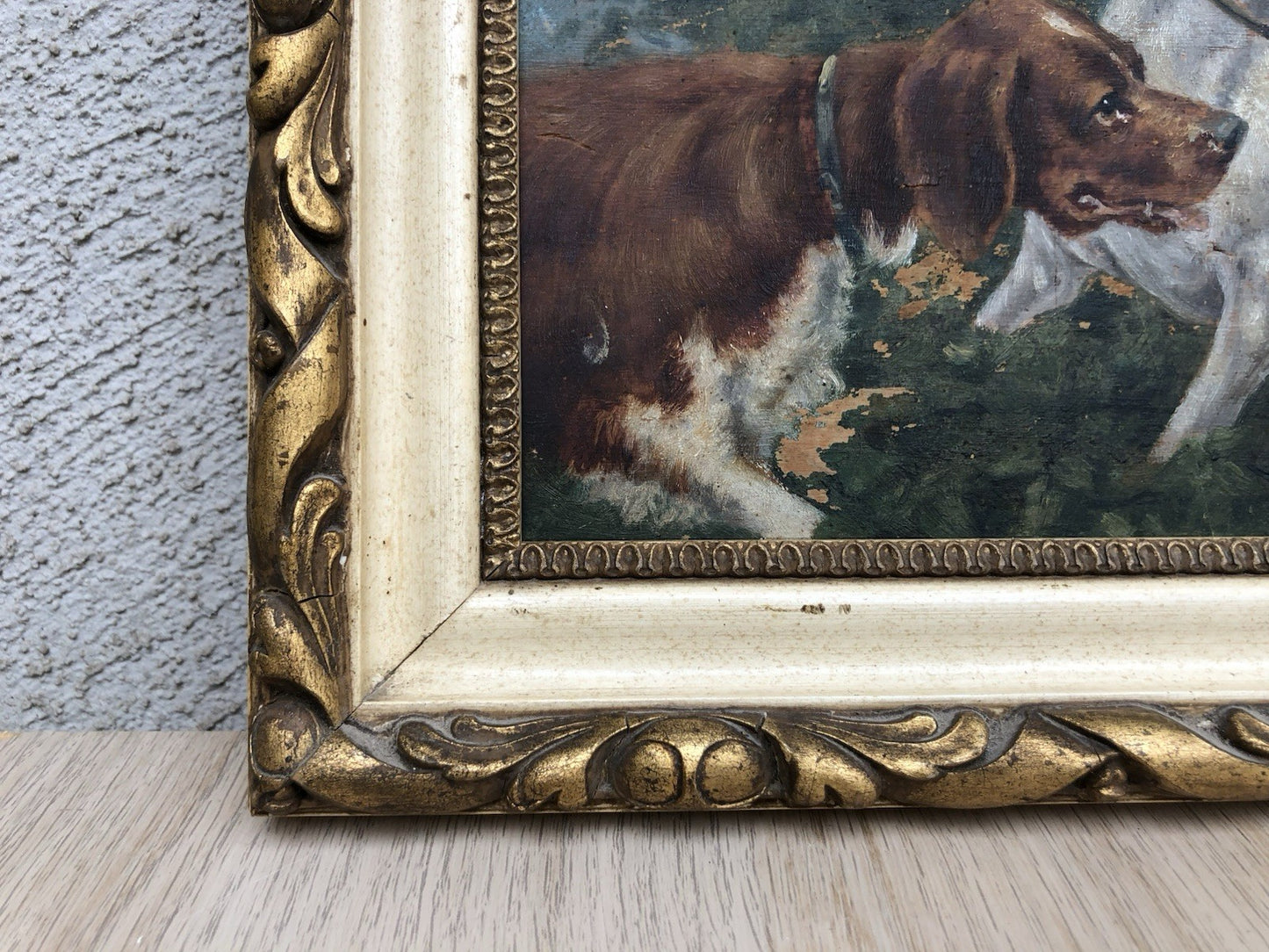 Quadro antico -Cani Da Caccia- dipinto a olio su tavola
