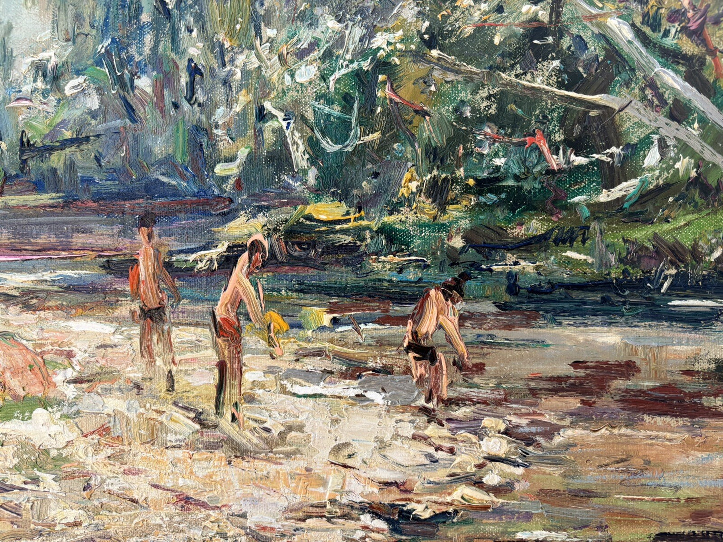 Quadro vintage -Bagnanti Al Fiume- dipinto a olio su tela