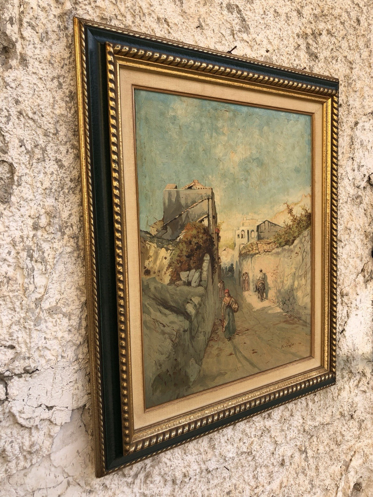 Quadro -Strada Con Figure- dipinto a olio su tavoletta