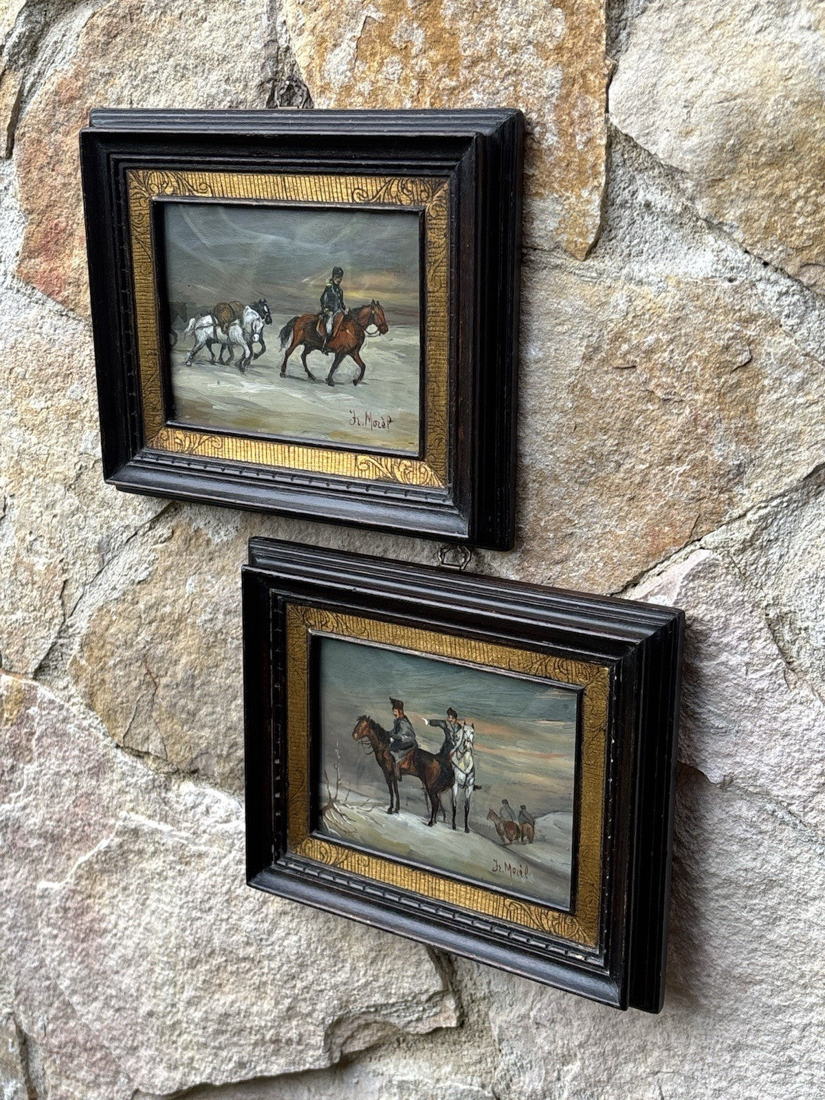 Coppia Di Quadri Vintage, Miniature Dipinte A Olio Su Rame