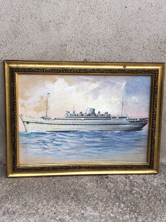 Quadro dipinto Nave “Venezuela Grimaldi Siosa Line” vintage