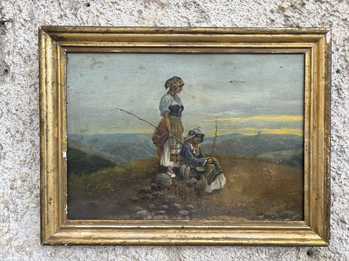 Quadro antico -Paesaggio Con Contadini- Stefano Bruzzi dipinto a olio