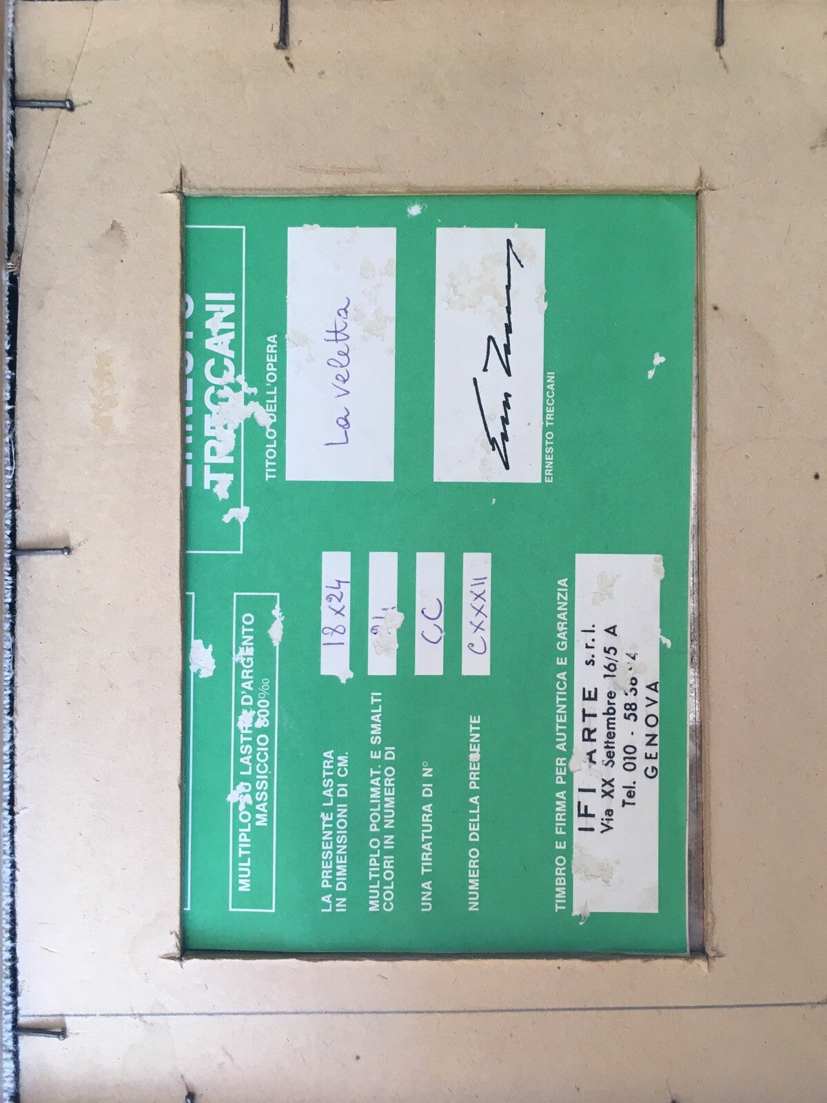Quadro Ernesto Treccani serigrafia su lastra argento 800 vintage