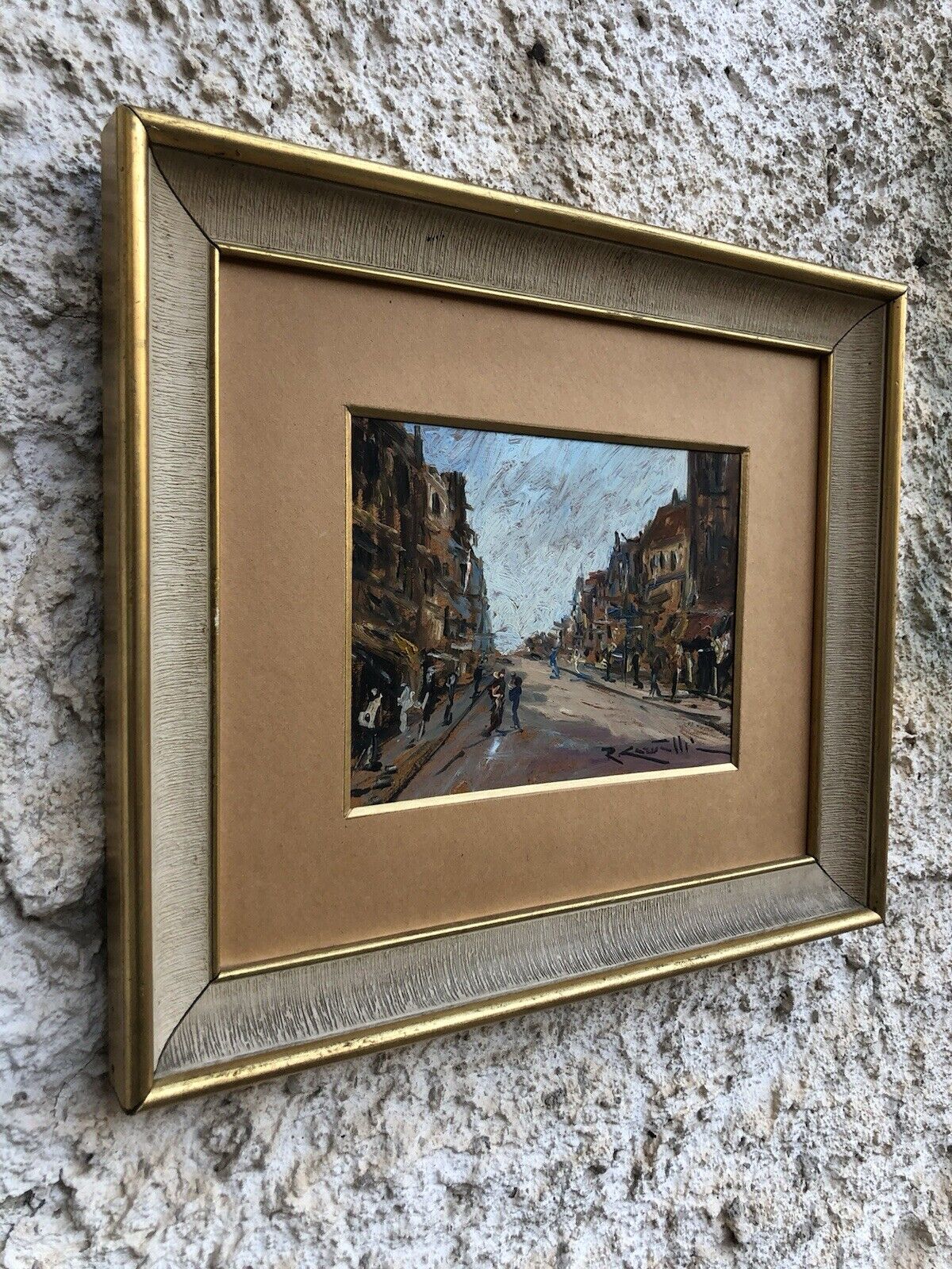 Quadro vintage -Strada Con Figure- dipinto a olio