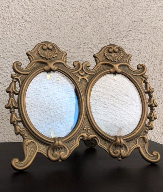 Cornice vintage per doppia foto in ottone