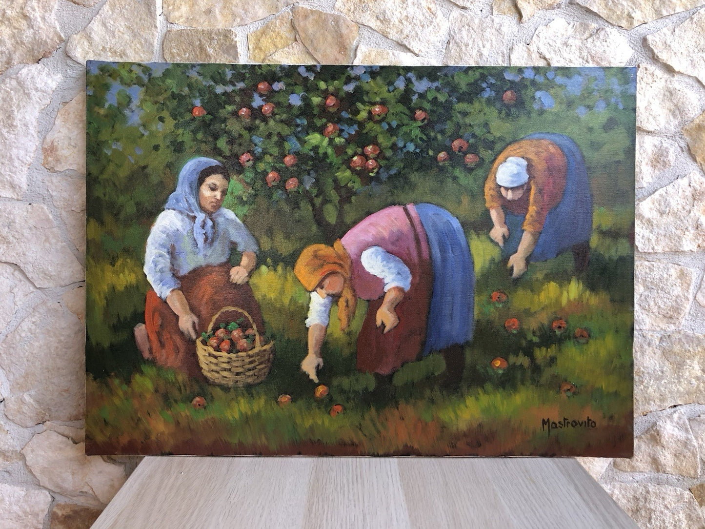 Quadro -Raccolta Della Frutta- dipinto a olio su tela