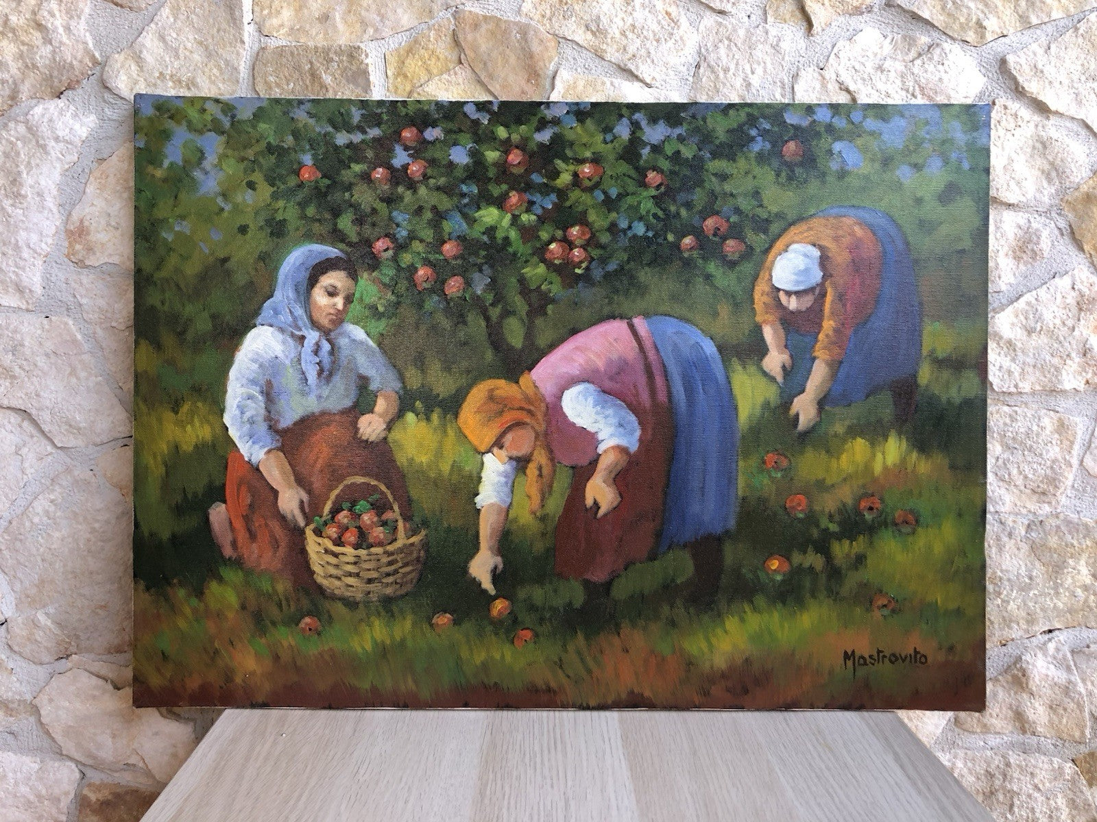 Quadro -Raccolta Della Frutta- dipinto a olio su tela
