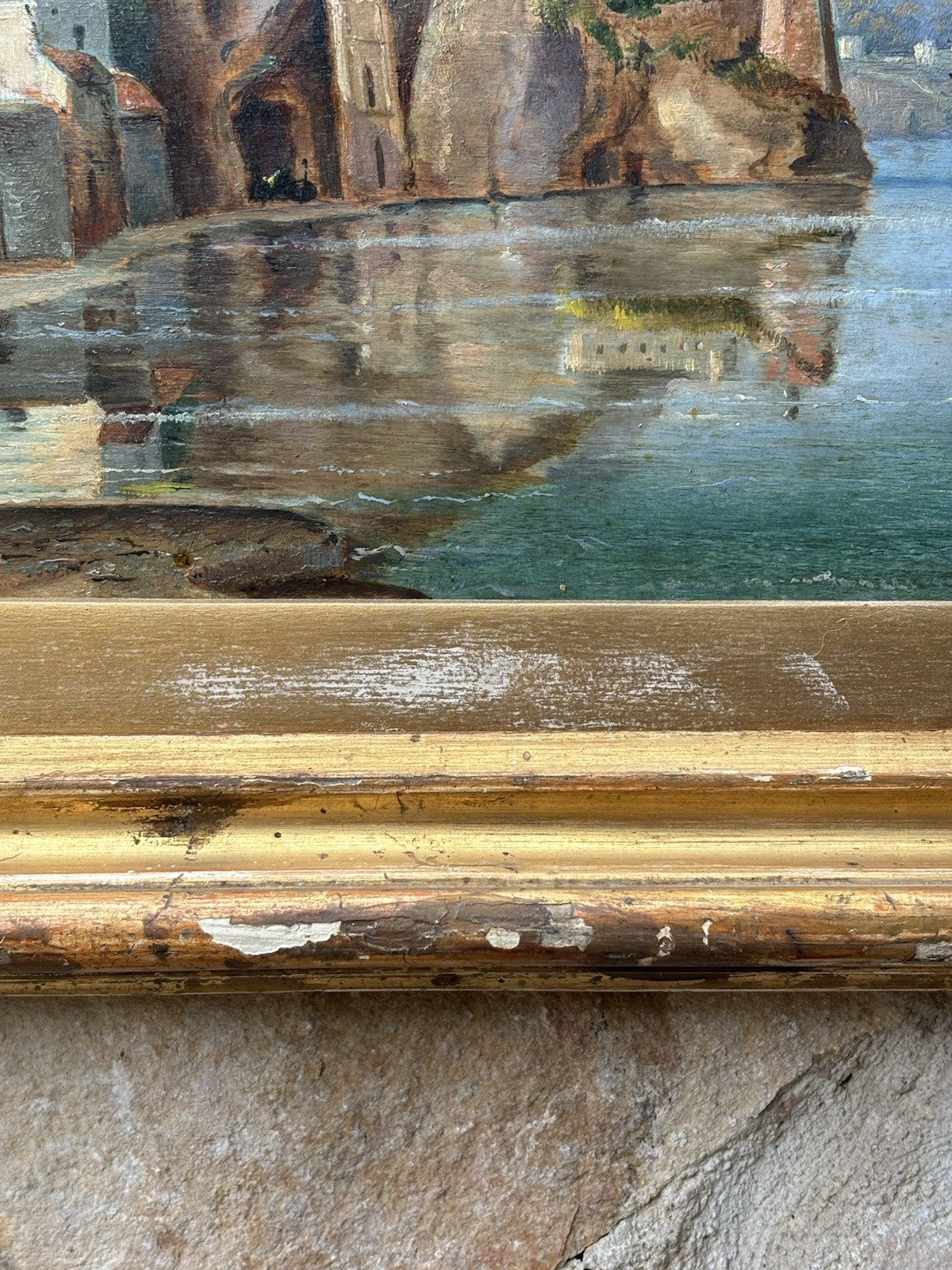 Quadro antico - Paesaggio Con Marina- dipinto a olio su tavola